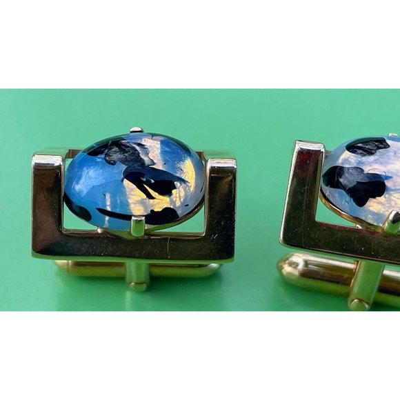 Vintage 1960s Swank Opal Glass Mens Cufflinks - Picture 13 of 16